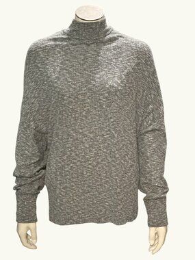 Gray Size Large Open Back High Neck Long Sleeve Knit Sweater Stylish Fall Layer